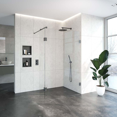 BRAUER Void inloopdouche helder glas 130x200 met 40 zijwand incl. glascoating PVD gunmetal geborsteld