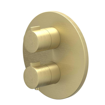 IVY Pact Ensemble de douche pluie - encastré - inverseur d’arrêt 2 voies - bras de plafond 15 cm - douche de tête slim ronde 25 cm - support avec sortie - flexible de douche 150 cm - douchette bâton - Or brossé mat PVD