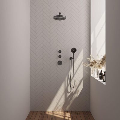 BRAUER Stripe Douche de tête thermostatique encastrable - SET 04 - pomme de douche 25 cm - bras mural droit - douchette 3 positions - flexible de douche - coude mural - gunmetal brossé PVD