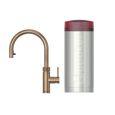 Quooker Flex Round kokendwaterkraan - draaibare & uittrekbare uitloop - Combi+ reservoir - Warm / kokend water - messing patina