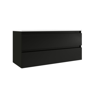 Saniclass Chaci Meuble de salle de bain - 120x45x55cm - lavabo en céramique brillant blanc - 2 vasques - 2 trous de robinet - 2 tiroirs - noir mat