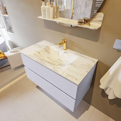 Mondiaz VICA-DLUX Ensemble de meuble de salle de bain - 90cm - meuble sous-vasque cale - 2 tiroirs - lavabo encastré cloud milieu - 1 trou de robinet - version haute de 60cm - glace