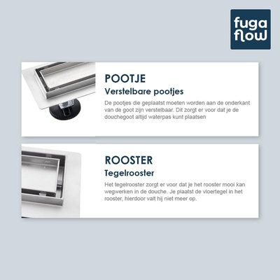 FugaFlow Eccelente Anta douchegoot 80cm met tegelrooster met vloerflens RVS