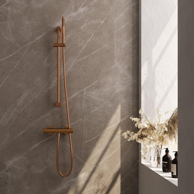 BRAUER Stripe Opbouw Douche Thermostaatkraan - SET 01 - glijstang - staaf handdouche - doucheslang - koper geborsteld PVD