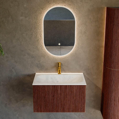 Mondiaz KURVE-DLUX Ensemble de meuble salle de bain - 70x46x40cm - 1 tiroir - lavabo en solid surface - milieu - 1 trou de robinet - Ruby