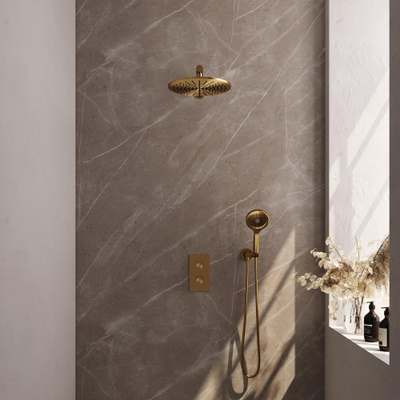 Ensemble de douche pluie encastré Brauer Chrome - douche principale 20 cm - bouton carving - douchette à main barre 1 fonction - barre de douche - chrome