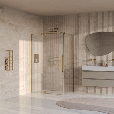 BRAUER Stellar Cabine de douche - 120x80x200cm - porte battante - revêtement verre - réversible - verre clair - PVD or brossé