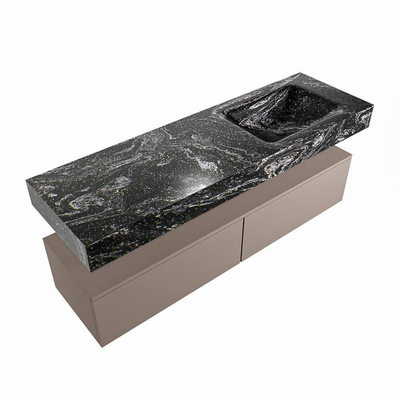 Mondiaz ALAN-DLUX Ensemble de meuble - 150cm - meuble Smoke mat - 2 tiroirs - Lavabo Cloud Lava suspendu - vasque Droite - 1 trou de robinet