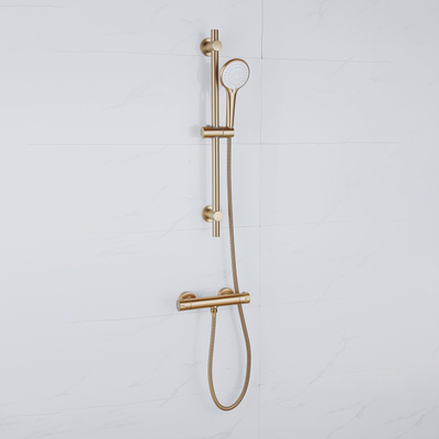 Adema Sparkle 2.0 Ensemble de douche - robinet de douche thermostatique - barre de douche 70 cm - douchette ronde - flexible de douche en métal - or mat