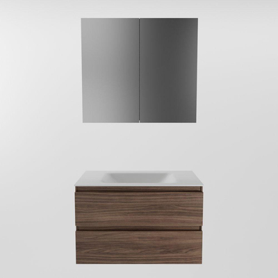 Mondiaz AIVY Ensemble de meuble - 80x45x50cm - 0 trous de robinet - 1 vasque talc Solid surface - Centre - 2 tiroirs - avec armoire de toilette - Melamine Mocha