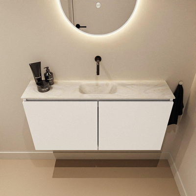 MONDIAZ TURE-DLUX Meuble toilette - 100cm - Talc - EDEN - vasque Ostra - position centrale - sans trou de robinet