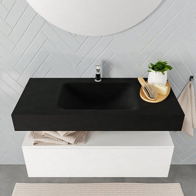 MONDIAZ ALAN 100cm - meuble bas - talc - 1 tiroir - lavabo suspendu - vasque au milieu - 1 trou de robinet - urban