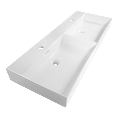 Saniclass Legend meubelwastafel 120x47x13cm met overloop 2 wasbakken links en rechts 2 kraangaten keramiek Wit