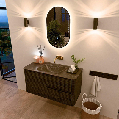 Mondiaz CIRO-DLUX Badkamermeubelset - 100x45x50cm - Solid surface wastafel Lava - 1 wasbak Midden - zonder kraangaten - 2 lades - Shadow