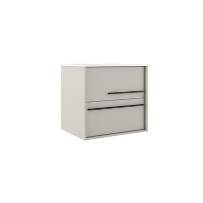 Saniclass Prime Essential Meuble de salle de bain - 60x55x46cm - 1 vasque rectangulaire blanc - 1 trou de robinet - 2 tiroirs - miroir rectangulaire - mat cotton (beige)