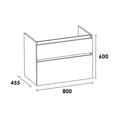 BRAUER Advance Meuble sous vasque 80x45.5x60cm 2 tiroirs 1 espace siphon sans poignée MFC Birch