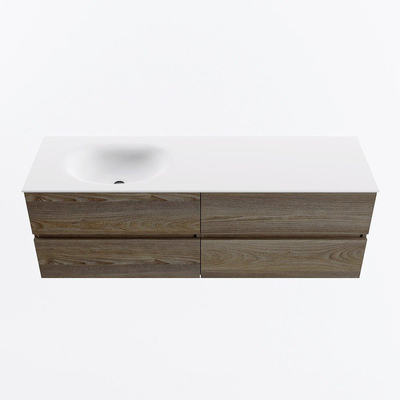 Mondiaz VICA Ensemble de meuble de salle de bain - 150cm - meuble sous-vasque marron foncé gris - 4 tiroirs - lavabo lune gauche - 1 trou de robinet - version haute de 60cm - talc