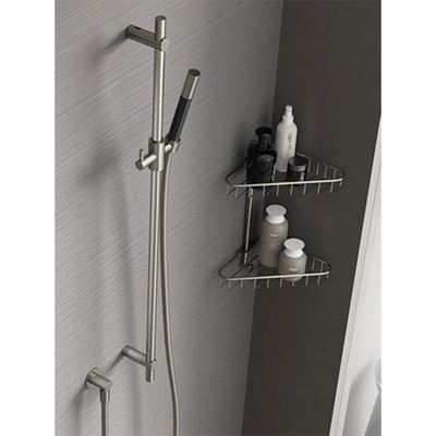 Hotbath Cobber barre de douche 90cm avec coude de raccordement mural flexible de douche 150cm et douchette barre nickel brossé