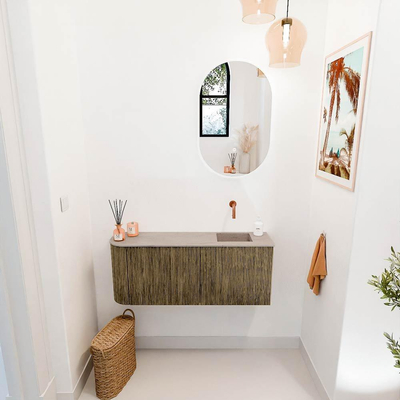 Mondiaz JOYA-DLUX 101.6cm toiletmeubel - ronding links kleur Dusk - Wastafel FAYE positie Rechts Zonder kraangat kleur Saba.