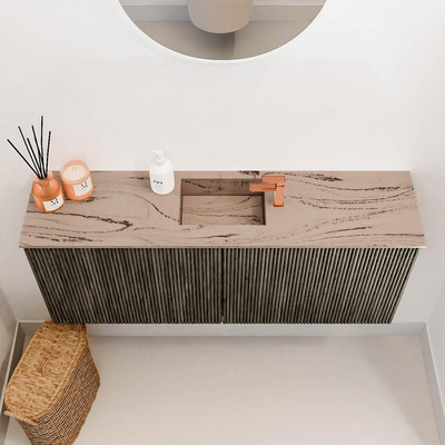 Mondiaz JOYA-DLUX 100cm meuble de toilette - couleur Shadow - Vasque FAYE position Milieu 1 trou de robinet couleur Arena.