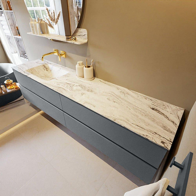 MONDIAZ VICA-DLUX Ensemble meuble de salle de bains - 200cm - meuble bas Plata - 4 tiroirs - vasque encastrée Cloud à gauche - sans trous de robinetterie - version hauteur 60cm - Glace