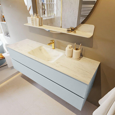 Mondiaz VICA-DLUX ensemble de meuble de salle de bain - 150cm - meuble sous-vasque argile - 2 tiroirs - lavabo encastré nuage milieu - 1 trou de robinet - version haute 60cm - opalo