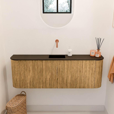 Mondiaz JOYA 123.2cm toiletmeubel - ronding links en rechts kleur Oak - Wastafel FAYE positie Midden Zonder kraangat kleur Urban.