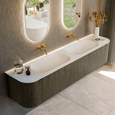 Ensemble de meuble de salle de bain Mondiaz KURVE - 200x46x40cm - 2 tiroirs - 2 portes - lavabo en solid surface - double - sans trou de robinet - Shadow