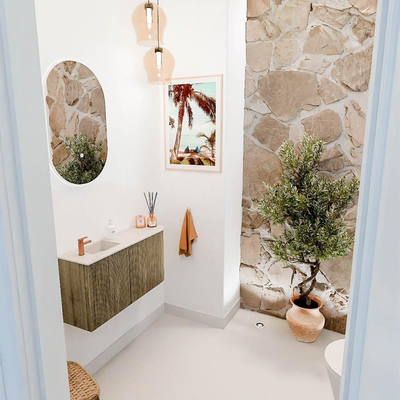 Mondiaz JOYA-DLUX 81.6cm toiletmeubel - ronding rechts kleur Dusk - Wastafel FAYE positie Links 1 kraangat kleur Meli.