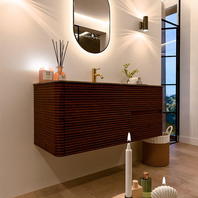 Mondiaz CIRO-DLUX Meuble de salle de bains - 120x45x50cm - Lavabo solid surface Sombra - 1 vasque au milieu - 1 trou de robinet - 2 tiroirs - Ruby