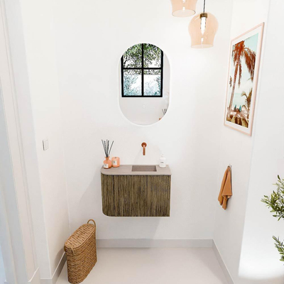 Mondiaz JOYA-DLUX 61.6cm toiletmeubel - ronding links kleur Dusk - Wastafel FAYE positie Rechts Zonder kraangat kleur Saba.
