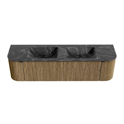 Mondiaz KURVE-DLUX Badkamermeubelset - 170x46x40cm - 1 lade - 2 deuren - wastafel solid surface - dubbel - 2 kraangaten - Dusk