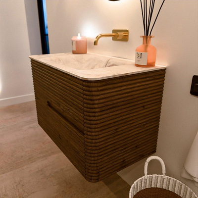 Mondiaz CIRO-DLUX Badkamermeubelset - 80x45x50cm - Solid surface wastafel Frappe - 1 wasbak Midden - zonder kraangaten - 2 lades - Dusk