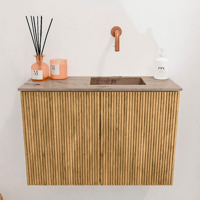Mondiaz JOYA-DLUX 60cm toiletmeubel - kleur Oak - Wastafel FAYE positie Rechts Zonder kraangat kleur Arena.