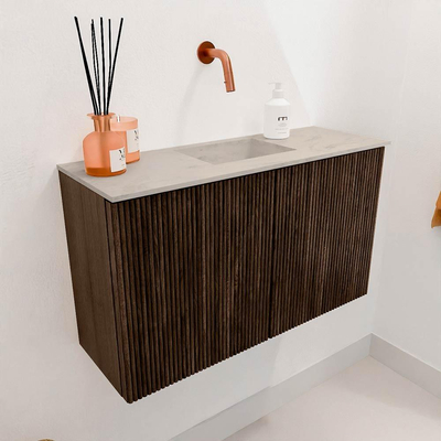 Mondiaz JOYA-DLUX 70cm toiletmeubel - kleur Walnut - Wastafel FAYE positie Midden Zonder kraangat kleur Opalo.