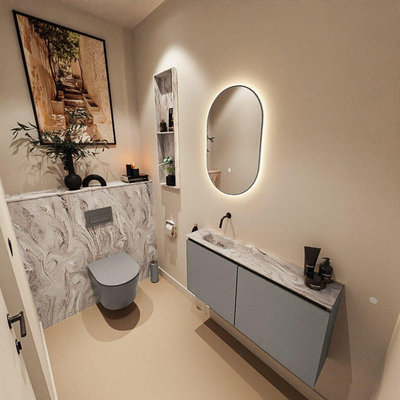 MONDIAZ TURE-DLUX Meuble de toilettes 100 cm Smoke. Lavabo EDEN Glace position gauche. Sans trou de robinet.