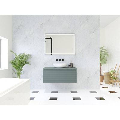 HR Matrix ensemble de meubles de salle de bain 3d 100cm 1 tiroir sans poignée avec bande de poignée en couleur petrol matt avec dessus petrol matt