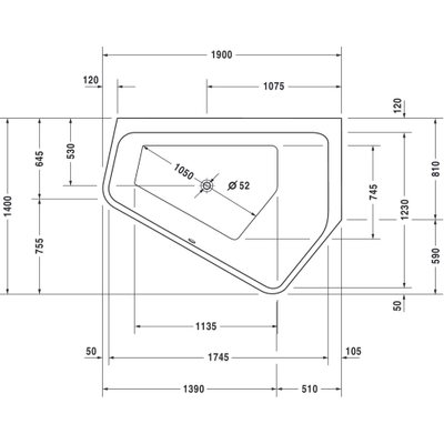 Duravit Paiova baignoire en matière plastique acrylique pentagonale pour angle droit 190x140x58cm avec tablier moulé et châssis blanc