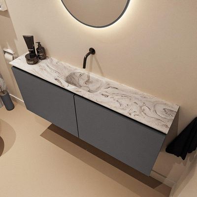 MONDIAZ TURE-DLUX Meuble WC 120 cm Dark Grey. Lavabo EDEN Glace position milieu. Sans trou de robinet.