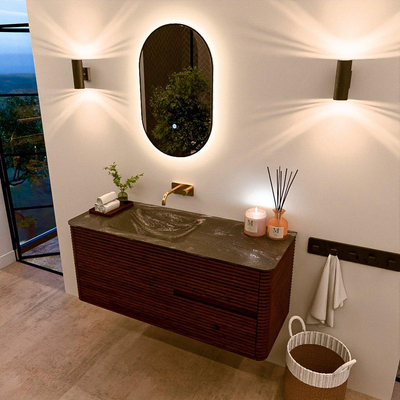 Mondiaz CIRO-DLUX Ensemble de meubles de salle de bains - 120x45x50cm - lavabo solid surface Lava - 1 vasque à gauche - sans trous de robinet - 2 tiroirs - Ruby