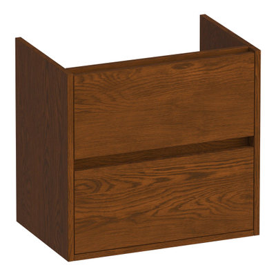 BRAUER Adore wastafelonderkast ondiep - 60x39x55cm - 2 softclose lades - greeploos - 1 sifon uitsparing - massief eiken - lamellen eiken bruin