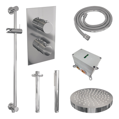 BRAUER Stripe Douche de tête thermostatique encastrable - 3 voies - rectangulaire - SET 21 - pomme de douche 25cm - bras plafond - douchette à main barre - flexible de douche - barre coulissante intégrée - chrome