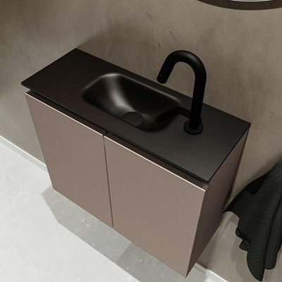 MONDIAZ TURE Toiletmeubel 60x23x50cm met 1 kraangaten 2 deuren smoke mat Wastafel Eden midden Solid Surface Zwart
