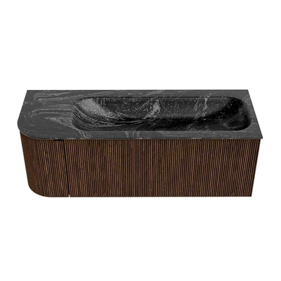 MONDIAZ KURVE-DLUX 125cm badmeubel met module 25 L kleur Walnut met 1 lade en 1 deur. Wastafel BIG MEDIUM rechts 1 kraangat kleur Lava.