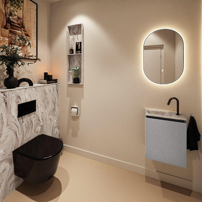 MONDIAZ TURE-DLUX Meuble toilette - 40cm - Plata - EDEN - vasque Glace - position gauche - 1 trou de robinet