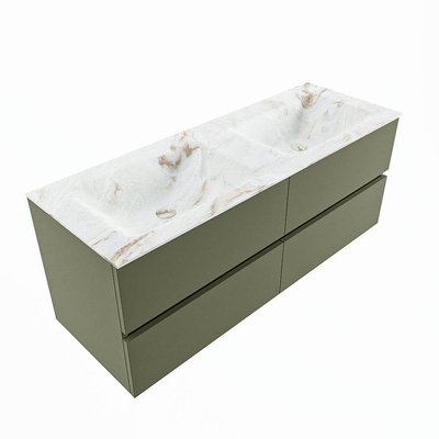 MONDIAZ VICA-DLUX Ensemble meuble de salle de bains - 130cm - meuble bas army - 4 tiroirs - lavabo encastré cloud double - sans trous de robinet - version haute 60cm - frape