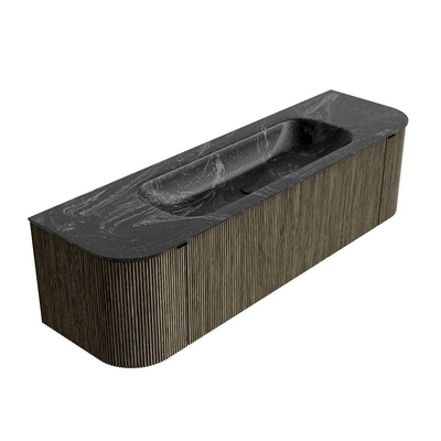 Mondiaz KURVE-DLUX Badkamermeubelset - 160x46x40cm - 1 lade - 2 deuren - wastafel solid surface - midden - zonder kraangat - Shadow