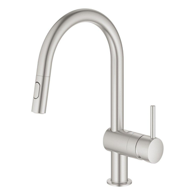 GROHE Minta Robinet de cuisine - haut - bec pivotant/extensible - 2 types de jets - supersteel brossé