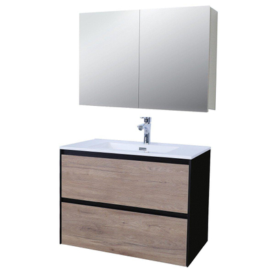 Adema Industrial Meuble salle de bains 80x45.5cm avec armoire de toilette bois/noir