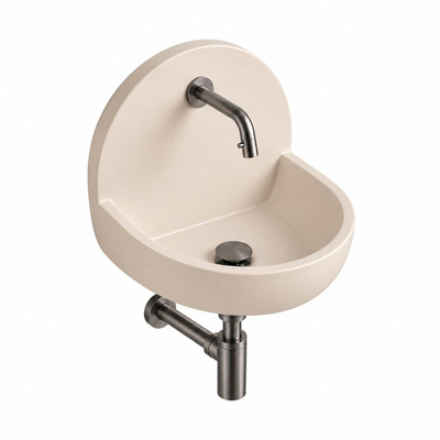Saniclass Fuente fonteinset – halfrond – 46.5x35x43.2 cm – solid surface crème – kraan geborsteld gunmetal